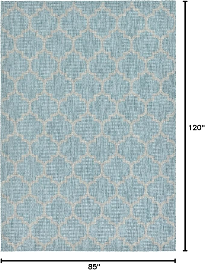 Unique Loom Outdoor Trellis Collection Area Rug (7' 1" x 10' Rectangle, Aquamarine/ Gray)