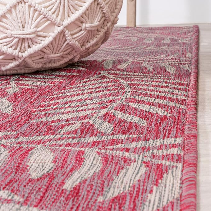 JONATHAN Y Palm Frond Indoor Outdoor Runner Rug 2X8 Fuchsia/Light Gray, Nevis for Backyard, Patio, Porch, Easy-Cleaning, High Traffic, Pet-Friendly, Non-Shedding (SMB119F-28)