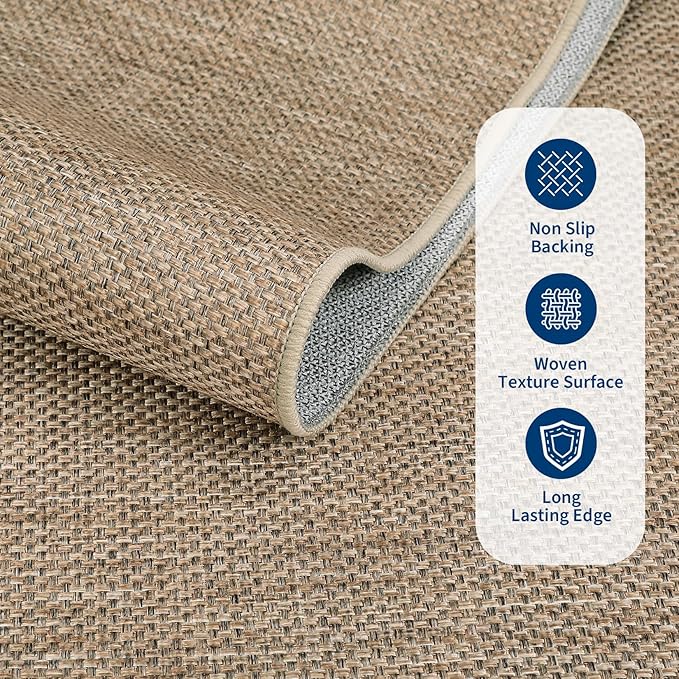 GarveeHome Easy Jute Runner Rug 2x8 Washable Non Slip Hallway Runner Rugs | Stain Resistant Low Pile Kitchen Throw Carpets Modern Solid Runners for Bedroom Nursery Entryway Living Room Dorm, Tan