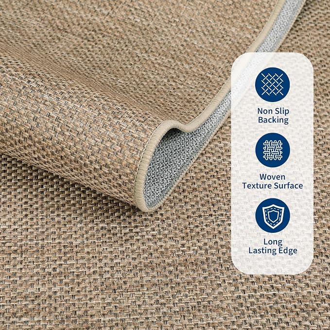 GarveeHome 4ft Easy Jute Round Rug for Living Room Modern Solid Rugs | Non Slip Stain Resistant Bedroom Circle Throw Carpet Low Pile Indoor Round Area Rugs for Kitchen Nursery Entryway Dorm, Tan