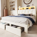 SHA CERLIN Full Velvet Platform Bed Frame with 2 Storage Drawers, LED Storage Headboard with Charging Station, Upholstered Wingback Headboard, Noise-Free, No Box Spring Needed, Easy Assembly, White