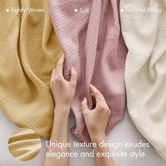 Madison Park 100% Egyptian Cotton Summer Blanket Full Queen Size Mustard | Cozy Soft Breathable Durable, Waffle Weave Woven Casual, Lightweight Knit All Season Throw for Bed Couch or Sofa, OEKO TEX