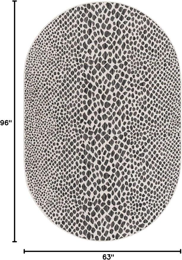 Unique Loom Outdoor Collection Area Rug - Cape Town (5' 3' x 8' Oval, Black/ Ivory)
