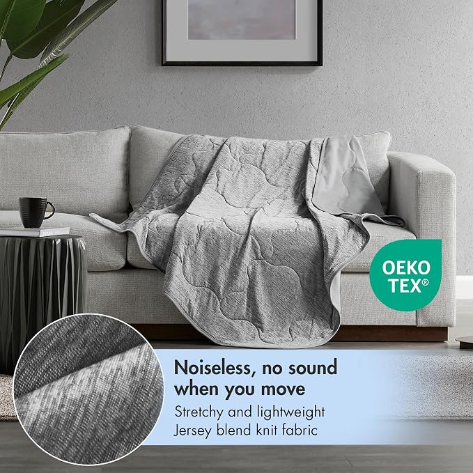 Sharper Image Cooling Touch Down Alternative Throw Blanket, 50 x 60, Grey | Jersey Knit, All Season, Ultra Soft, Microfiber, Cozy Warmth for Sofa or Bed, Quilted, Lightweight, OEKO-TEX Certified
