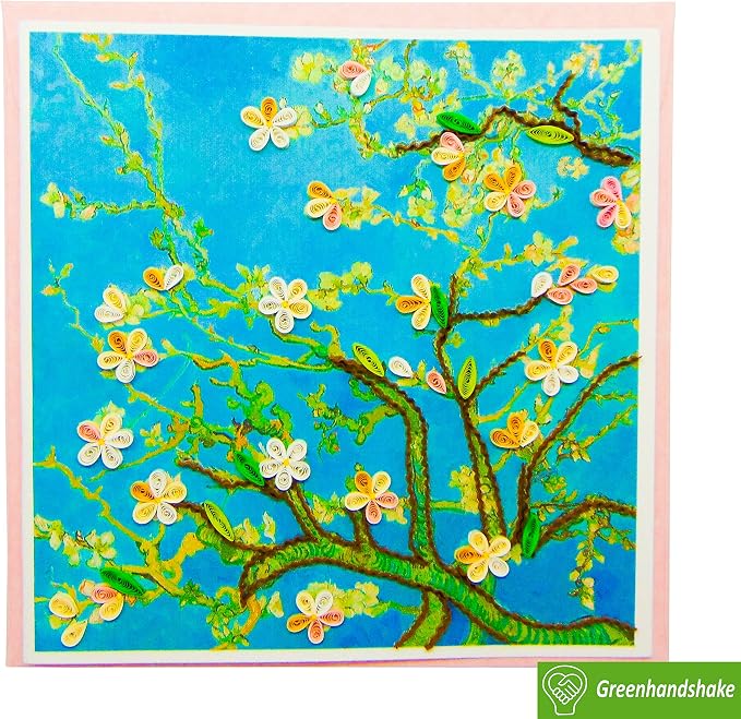 GREENHANDSHAKE Van Gogh's Almond blossom (1890) Quilling Art Greeting Card,Design Greeting Card for Birthday, Valentine's Day, Get Well, All Occasion. Framable Artwork for Art Lovers
