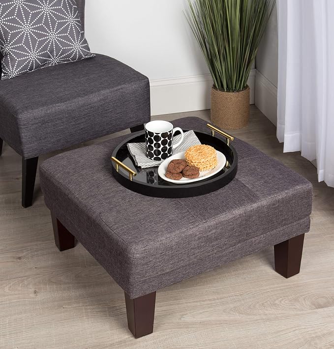 Kate and Laurel Caspen Round Cut Out Pattern Decorative Tray with Gold Metal Handles, Black