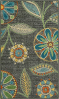 Maples Rugs Reggie Floral Kitchen Rug - Made in USA - Washable, Non Slip Indoor Carpet for Entryway, Foyer, Kitchen, and Bathroom, 1'8 x 2'10, Dark Grey