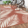 GENIMO Outdoor Rug, Waterproof Plastic Rugs for Patio, 8'x10' Brick Red | Outside Larger Leaf Carpet Mat for Porch Decor, Deck, Balcony, Camping, RV, Backyard, Picnic, Beach, Reversible, Foldable