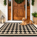 Washable Checkered Easy Jute Rug 3x5, Black Checkerboard Boho Geometric Outdoor Indoor Patio Small Rugs, Woven Non Slip Thin Neutral Carpet Door Mat for Bedroom Entryway Front Door Farmhouse