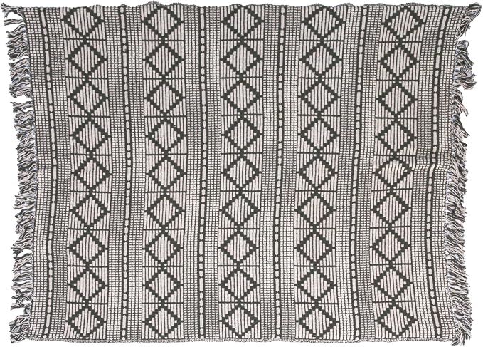 Bloomingville Soft Recycled Cotton Blend Throw with Diamond Pattern, Green and Beige