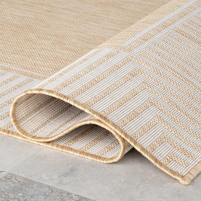 Nuloom Asha Tan/Ivory, 10' x 14', Casual, Striped Border, Soft and Cozy, High Traffic, Easy Clean, Durable Area Rug for Indoor/Outdoor Patio, Deck, Porch, Garden, Courtyard
