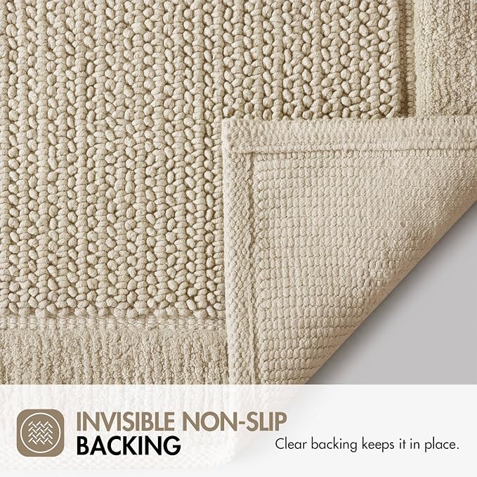 Madison Park Sanctuary 100% Cotton Non-Slip Bath Rug, 20x32 Inch, Natural | Low-Profile Woven Design, Ultra Soft Absorbent & Machine Washable, Ideal for Bathroom Bedroom and Entryway Decor