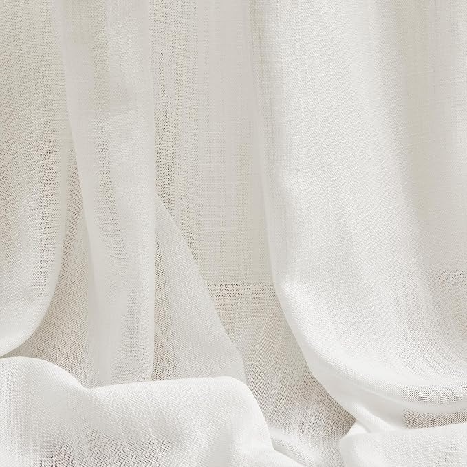 MYSKY HOME Extra Long Curtains for Living Room, Soft Cotton Fabric Boho Window Curtain Drapes Light Filtering Semi Sheer Backdrop Panels, Beige White, 50 x 108 Inches, 2 Pieces