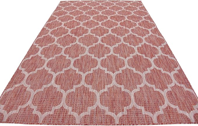 Unique Loom Outdoor Trellis Collection Area Rug (6' 1" x 9' Rectangle, Rust Red/ Ivory)