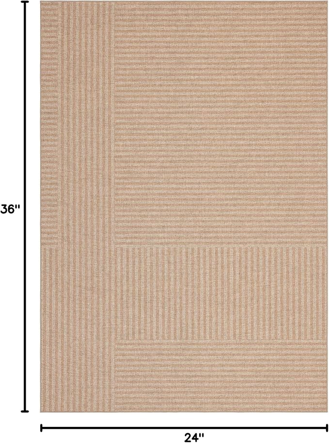 Non-Slip Jute Rug for Entryway: 2x3 Outdoor Mat - Beige Stripes | Safe Walking for Family All Day and Help with Cutting Slip Falls by 70%
