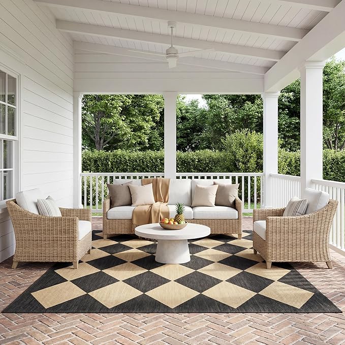 Nuloom Outdoor Performance Collection Sabina Dark Grey/Ivory, 8' Round, Soft, High Traffic, Stain Resistant, Easy Clean, Durable Area Rug for Indoor/Outdoor Patio, Deck, Porch, Garden, Courtyard