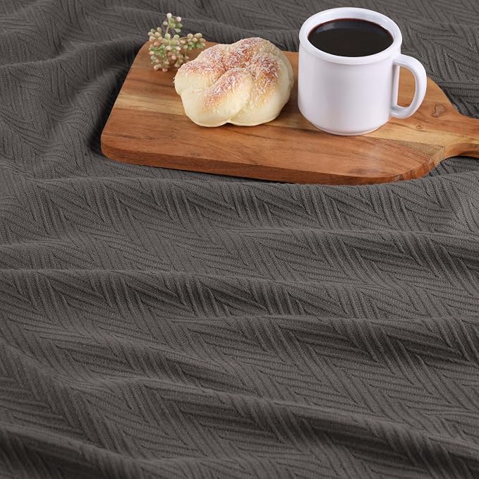 Superior Metro All-Season Cotton Blanket, Woven Blanket for Couch, Bed, Bedding, Farmhouse, Home Essentials, Cute and Cozy Bohemian Blankets, Herringbone Weave, King, Charcoal