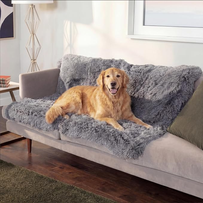 Furhaven Waterproof Throw Blanket for Dogs & Indoor Cats, Reversible Protective Pet Blanket, Extra Large, Long Faux Fur & Velvet, Gray