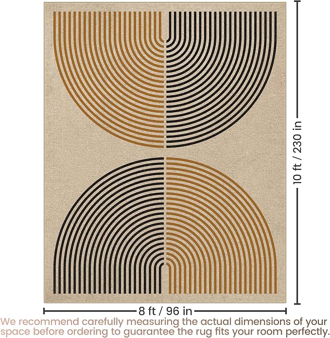 Washable Rainbow Easy Jute Rug, 8x10 Outdoor Indoor Patio Modern Geometric Contemporary Large Rugs, Low Pile Lightweight Non Slip Carpet Mat for Living Dining Room Bedroom Classroom Backyard Farmhouse