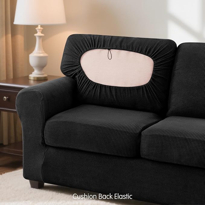 SUBRTEX 7 Pieces Stretch Sofa Slipcover Sets Couch Cover Sets Backrest Cushion Covers Furniture Protector Collection Set for Oversize Sofa Loveseat Chair Slip Covers(Large, Black)