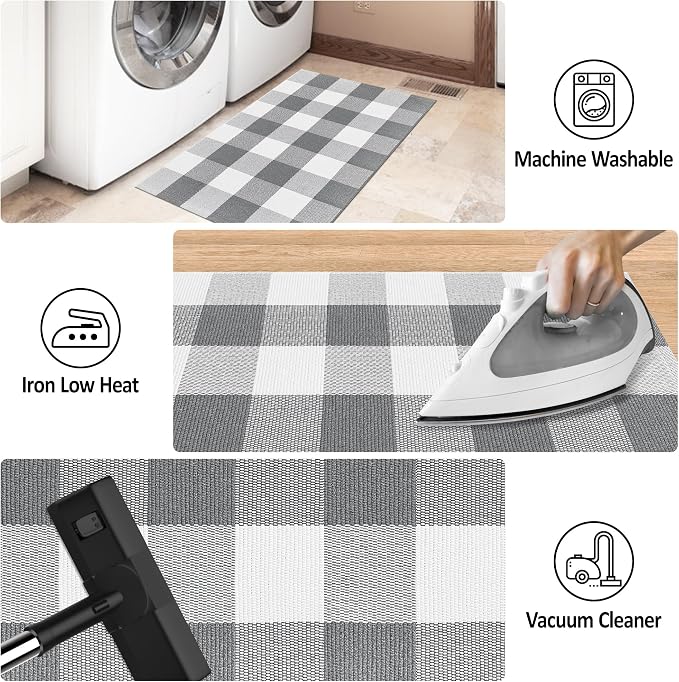 Buffalo Plaid Outdoor Rug 2x3 Cotton Woven Rug Grey and White Checkered Rug Washable Front Porch Fall Layered Door Mats Carpet for Indoor Outdoor Entryway Farmhouse Decor Area Rug