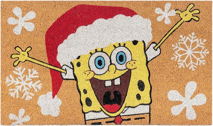 Gertmenian Spongebob Squarepants Coir Doormat - 2x3 Welcome Mat (2-Pack), Ideal for High Traffic Areas in Front Door, Garage, Entryway - Spongebob Santa/Ho Ho Ho, 80011