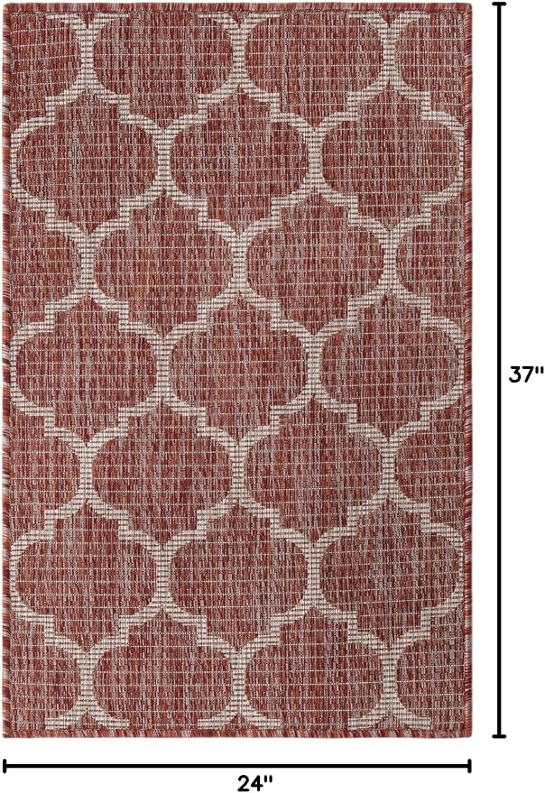 Unique Loom Outdoor Trellis Collection Area Rug (2' x 3' 1" Rectangle, Rust Red/ Ivory)