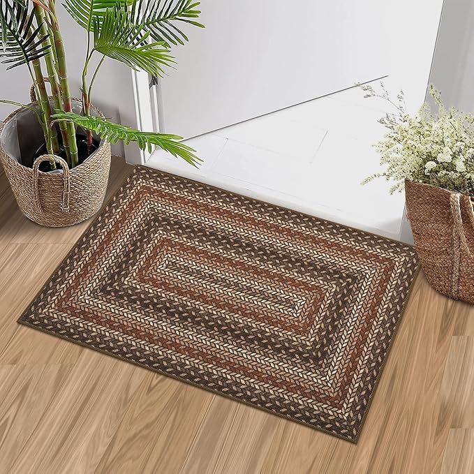 GarveeHome 2x3 Small Area Rug Entryway Easy Jute Door Mat Washable Rugs | Non Slip Stain Resistant Easy Jute Dining Room Throw Carpet Solid Area Rug for Kitchen Bedroom Nursery Home Decor, Tan/Brown
