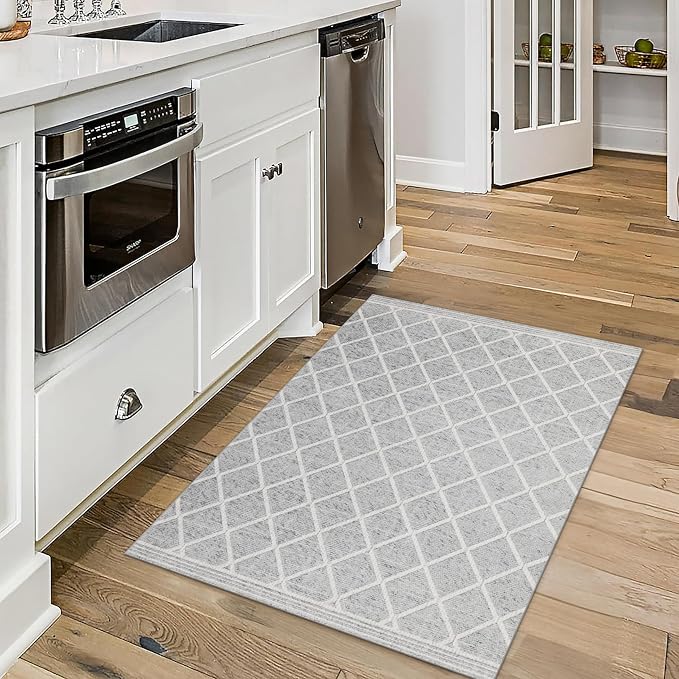 ReaLife Rugs Machine Washable Area Rug - Living Room Bedroom Bathroom Kitchen Entryway Office - Padded Crease Free Stain Resistant Premium - Boho Modern Farmhouse - Tessa- Gray Ivory - 2'x 3'