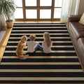 Washable Striped Easy Jute Rug, 5x7 Black Outdoor Indoor Patio Farmhouse Geometric Large Area Rugs, Low Pile Lightweight Non Slip Carpet Mat for Living Dining Room Bedroom Classroom Backyard Kitchen