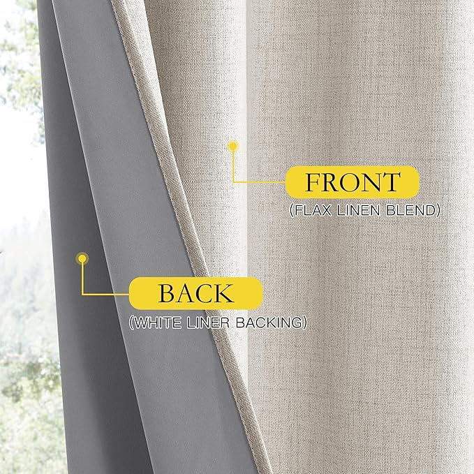 NICETOWN Brich Vintage Open Linen Weave Flax Thermal Curtains, 100% Blackout Curtains 48" Long for Dining Room, Soundproof Window Treatment Drapes for Hall Room, 52" Wide Per Panel, Set of 2