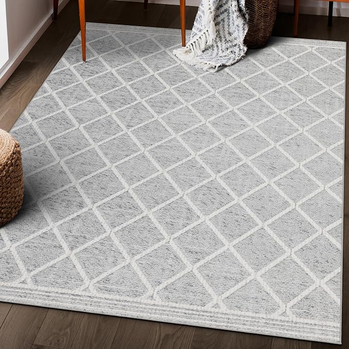 ReaLife Rugs Machine Washable Area Rug - Living Room Bedroom Bathroom Kitchen Entryway Office - Padded Low Pile Stain Resistant Premium - Boho Modern Farmhouse - Tessa - Gray Ivory 7'6" x 9'6"
