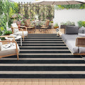 Lahome Striped Easy Jute Living Room Rug, 8x10 Outdoor Patio Rugs Washable | Black Indoor Area Rug, Modern Farmhouse Geometric Non Slip Non Shedding Carpet for Office Backyard Dining Room Sunroom