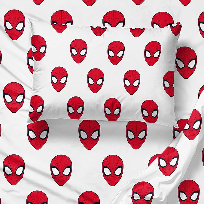 Marvel Spiderman Twin Comforter Set 4 Piece Kids Bedding for Boys, Blue | Bed in a Bag, Comforter Sheets Pillowcase, Official Product, Soft Microfiber, Machine Washable, Easy Care, Boys Gift