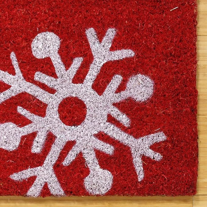 Gertmenian Disney Mickey Mouse Coir Doormat - 2x3 Welcome Mat (2-Pack), Ideal for High Traffic Areas in Front Door, Garage, Entryway - Mickey Happy Holidays/Snowflake, 46646