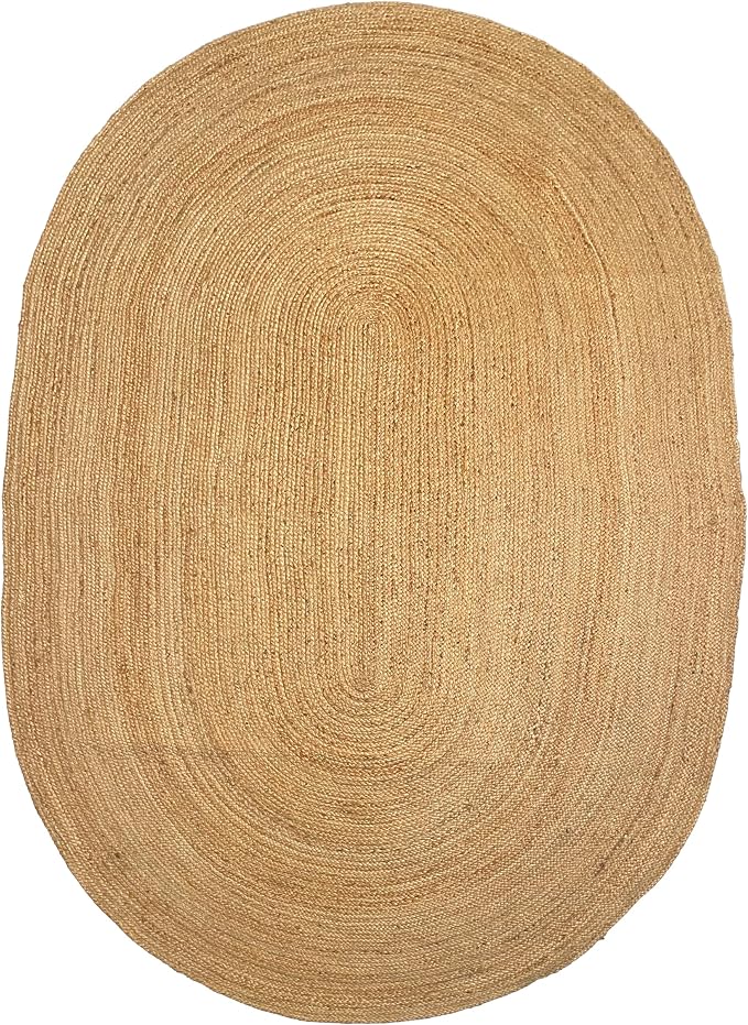 Chardin home Hand Woven Natural Jute Braided Area Rug – 6x9 Feet Oval | Vintage Boho Reversible Rug for Living Room, Bedroom, Dining Area, Entryway | Farmhouse Natural Fiber Floor Covering