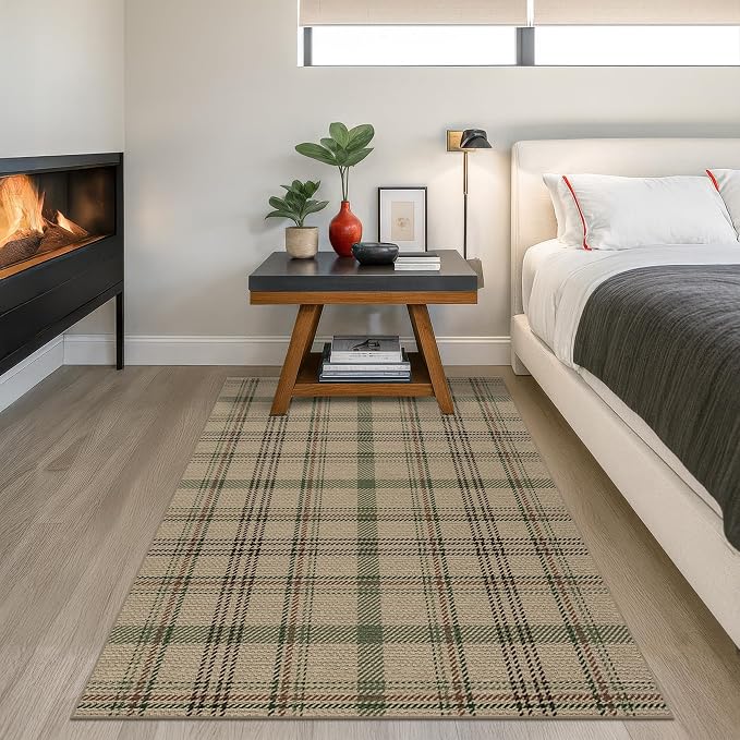 JTJ Easy Jute 4x6 Entryway Rug, Washable Indoor Outdoor Farmhouse Plaid Rug, Non Slip Area Rug for Front Door, Living Room, Patio and Bedroom