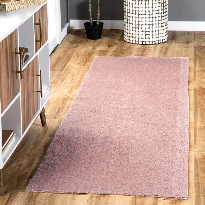 nuLOOM Loni Pink Solid Washable Runner Rug, 2' x 8'