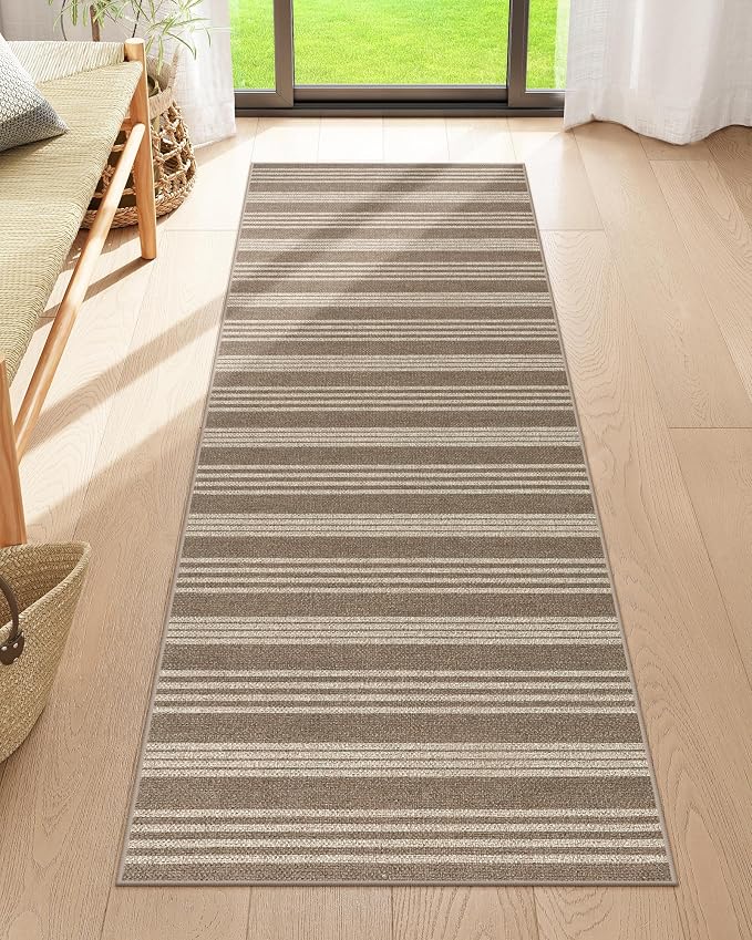 Lahome Striped Easy Jute Kitchen Runner Rug, 2x6 Washable Rugs for Entryway | Indoor Outdoor Non Slip Hallway Runners, Modern Farmhouse Neutral Carpet for Entry Laundry Room Front Porch, Khaki