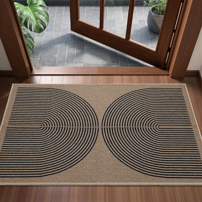EDIMENS Easy Jute 2x3 Entryway Rug Door Mat Small Entry Rugs Indoor Outdoor | Non Slip Washable Rainbow Area Rug Farmhouse Low Pile Black Indoor Outdoor Doormat for Entrance Porch Doorway