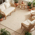 THE BEER VALLEY Jute Cotton Geometric Area Rug 5x7 Feet - Natural White | Large Boho Neutral Fiber Rugs for Living Room, Easy Care Ivory Beige Dining Décor Carpet