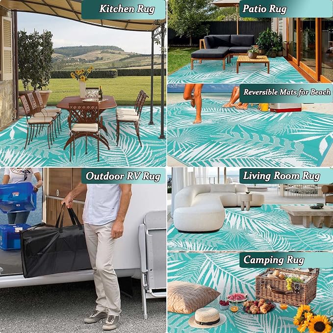 Outdoor Rug 5x7 ft, Reversible Waterproof Plastic Straw Patio Rugs, RV Mat for Outside Quick Dry Carpet for Deck Porch Poolside Beach Camper Backyard