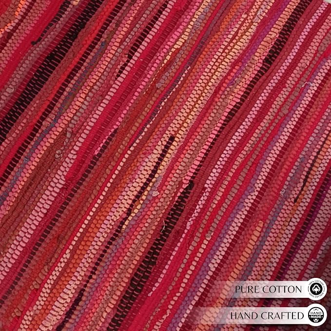 Ramanta Home 100% Cotton Hand Woven Chindi Rag Rug 2'x3' - Red, Recycled Reversible Rug, Boho Rustic Farmhouse Rugs for Living Room, Kitchen, Dinning Room Entryway Floor Mat - 24"x36"