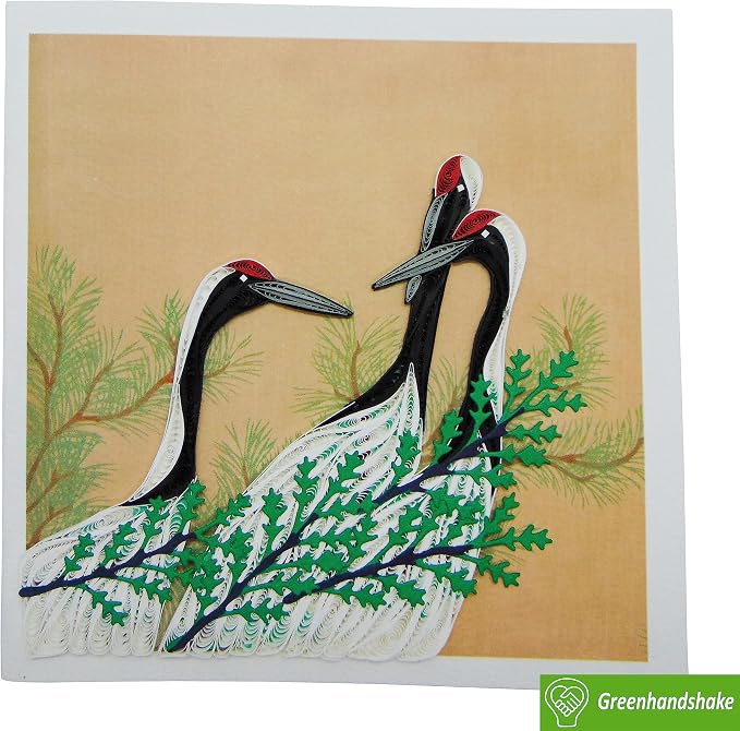 Cranes from Momoyogusa–Flowers of a Hundred Generations (1909) by Kamisaka Sekka Quilling Art Greeting Card,Design Greeting Card for Birthday, Get Well, All Occasion. Framable Artwork for Art Lovers