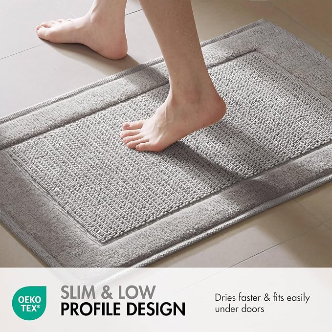 Madison Park Sanctuary 100% Cotton Non-Slip Bath Rug, 20x32 Inch, Grey | Low-Profile Woven Design, Ultra Soft Absorbent & Machine Washable, Ideal for Bathroom Bedroom and Entryway Decor