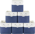 Patvingot 11-Inch Fabric Cube Storage Bins with Handles,6 Pack,Foldable | For cube shelves and closets,keeps grouped for everyday access,reinforced opening and fold-flat storage,white and blue