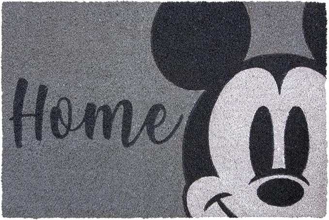 Gertmenian Disney Mickey Mouse Coir Doormat - 2x3 Welcome Mat (2-Pack), Ideal for High Traffic Areas in Front Door, Garage, Entryway - Retro Mickey Home/Welcome, Grey, 47318