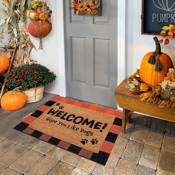Buffalo Plaid Rug 2x3 Orange and White Outdoor Rug Checkered Cotton Woven Washable Front Porch Fall Layered Door Mats Carpet for Indoor Outdoor Entryway Farmhouse Decor