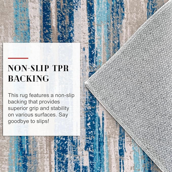 Lansny Modern Abstract 6x9 Machine Washable Living Room Rug Non-Slip Soft Bedroom Area Rug Blue Ultra Thin Print Faux Wool Floor Carpet Throw Rugs for Nursery Playroom Dining Room Indoor Office