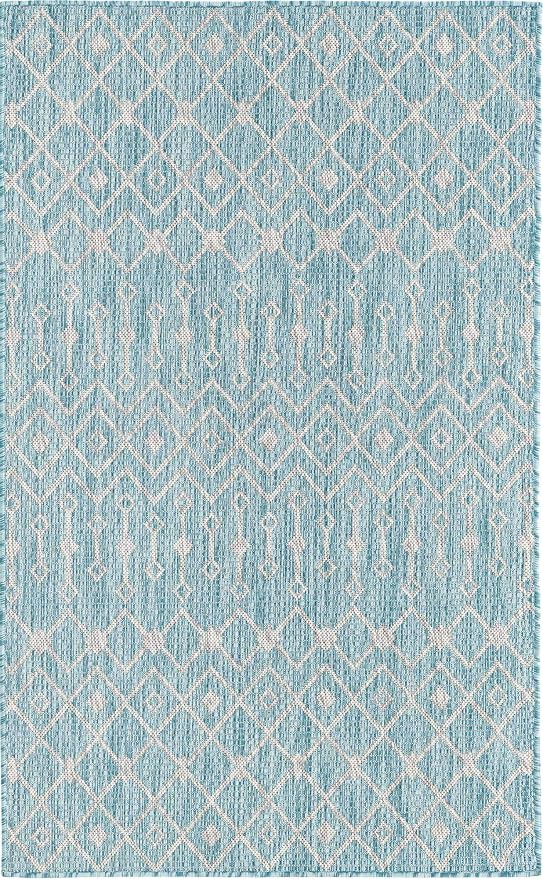 Unique Loom Outdoor Trellis Collection Area Rug - Tribal Trellis (3' 3" x 5' 3" Rectangle, Aqua/ Ivory)